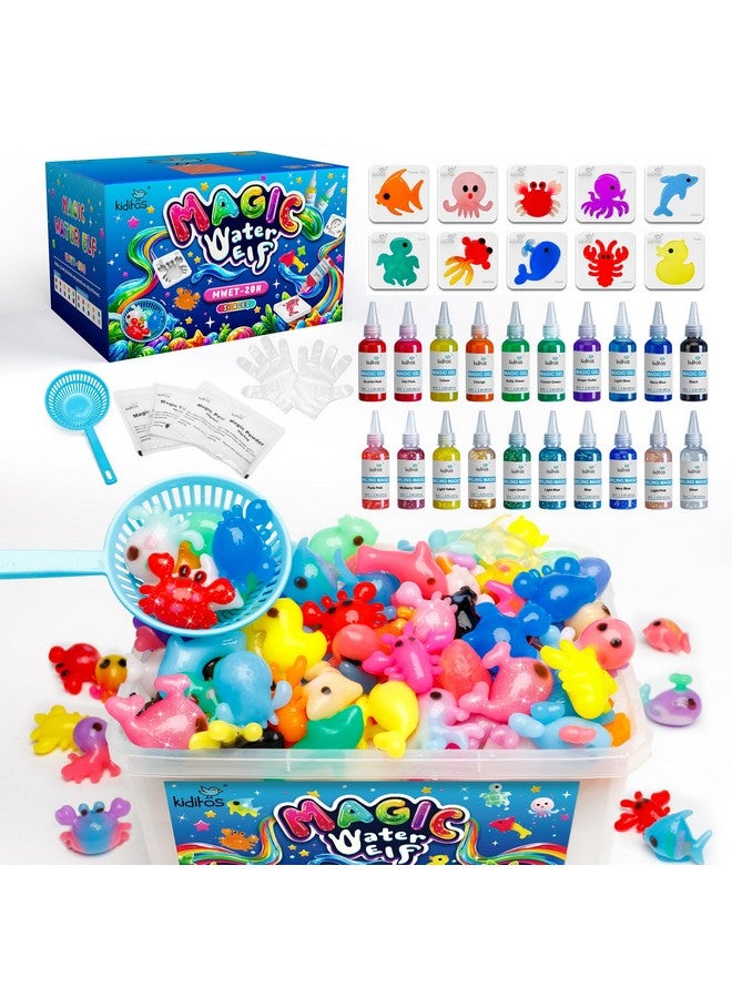 Kiditos Magic Water Elf Toy Kit, Aqua Fairy Water Gel Kit with 20 Magic Gels, 10 Sea Creature Molds. Christmas Gifts, Birthday Gifts, Party Favors, Arts & Crafts DIY STEM Kits for Kids(20 Colors) - Image 1