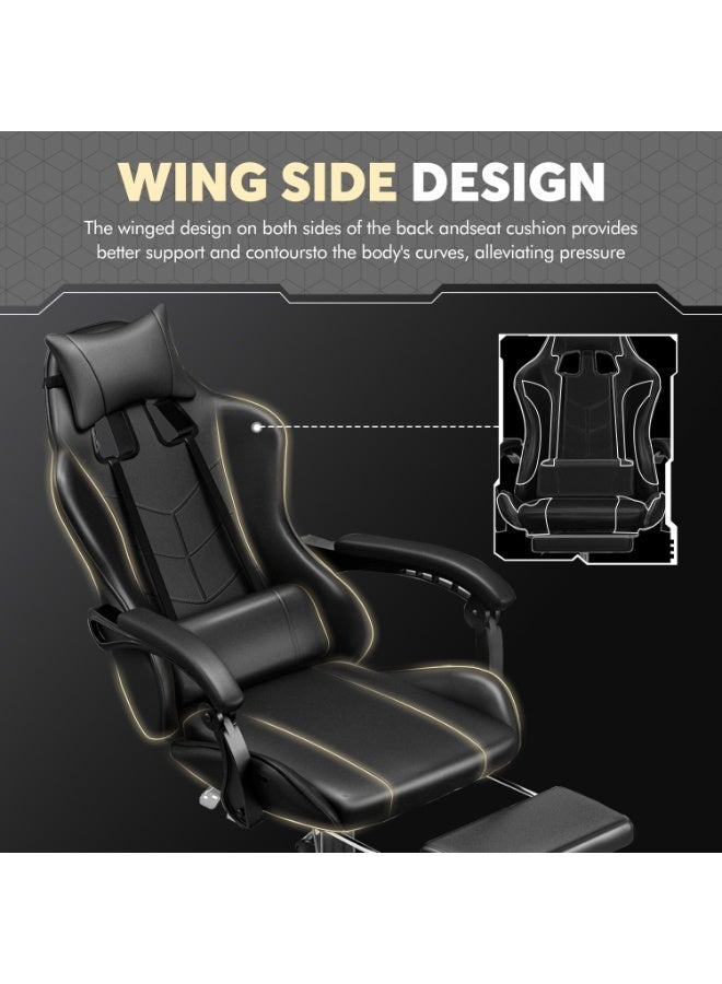 Castlery Gaming Chair, Ergonomic Office Chair with Retractable Footrest, 90-135° Adjustable Recliner, 4D Adjustable Lumbar Support & Headrest, High-Back Computer Desk Chair with Upgraded Mechanism & Silent Rollers for Gaming & Office（Black） - Image 2