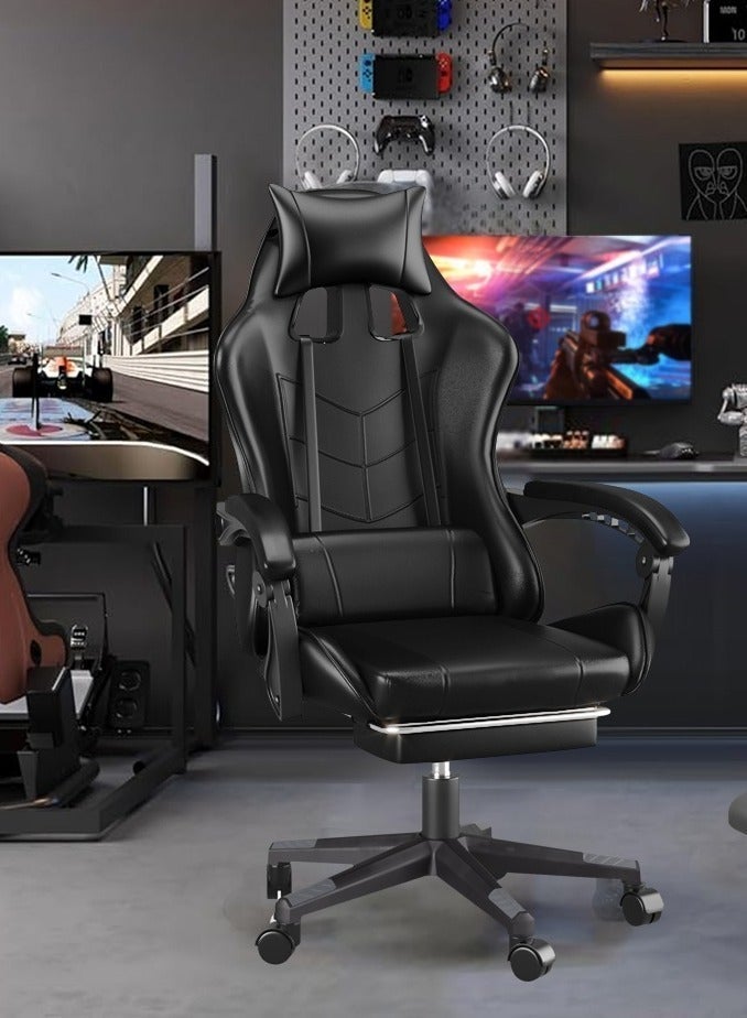 Castlery Gaming Chair, Ergonomic Office Chair with Retractable Footrest, 90-135° Adjustable Recliner, 4D Adjustable Lumbar Support & Headrest, High-Back Computer Desk Chair with Upgraded Mechanism & Silent Rollers for Gaming & Office（Black） - Image 1