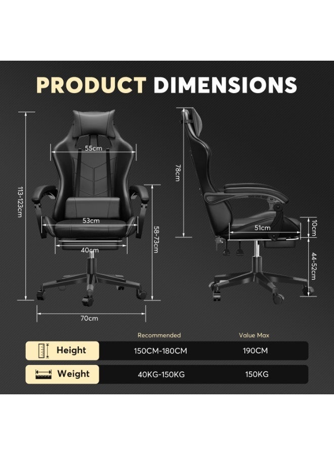 Castlery Gaming Chair, Ergonomic Office Chair with Retractable Footrest, 90-135° Adjustable Recliner, 4D Adjustable Lumbar Support & Headrest, High-Back Computer Desk Chair with Upgraded Mechanism & Silent Rollers for Gaming & Office（Black） - Image 5