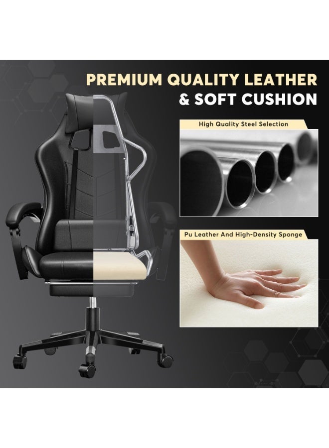 Castlery Gaming Chair, Ergonomic Office Chair with Retractable Footrest, 90-135° Adjustable Recliner, 4D Adjustable Lumbar Support & Headrest, High-Back Computer Desk Chair with Upgraded Mechanism & Silent Rollers for Gaming & Office（Black） - Image 4