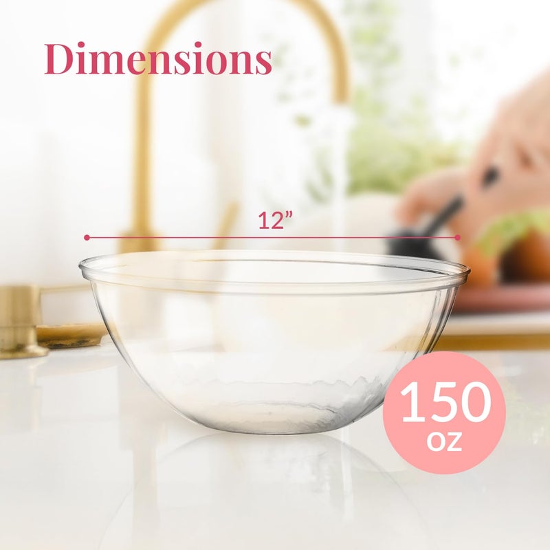 Prestee 4 Pack Clear Plastic Serving Bowls 150 Oz - Large Round Punch Bowl and Plastic Bowls for Parties, Salads, Chips, and Catering - Durable Disposable Serving Bowl for Events and Buffets - Image 3