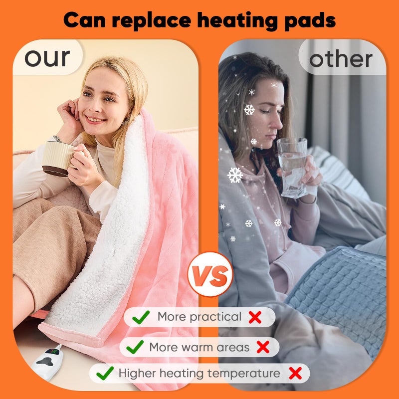 greenoak Heated Blanket Electric Twin 62"X84", Heating Blanket with 10 Heat Levels 1/2/4/6/8 Hours Auto-Off, Soft Flannel Sherpa Warm Heater Christmas Blanket, Light Pink - Image 5
