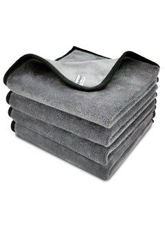 SOFTSPUN Microfiber Super Absorbent Cloth 500 GSM 40X40 cms Pack of 4 Grey Silk Banded Edge Towel Set Extra Thick Microfiber Cleaning Cloths Perfect for Bike Auto Cars Both Interior and Exterior