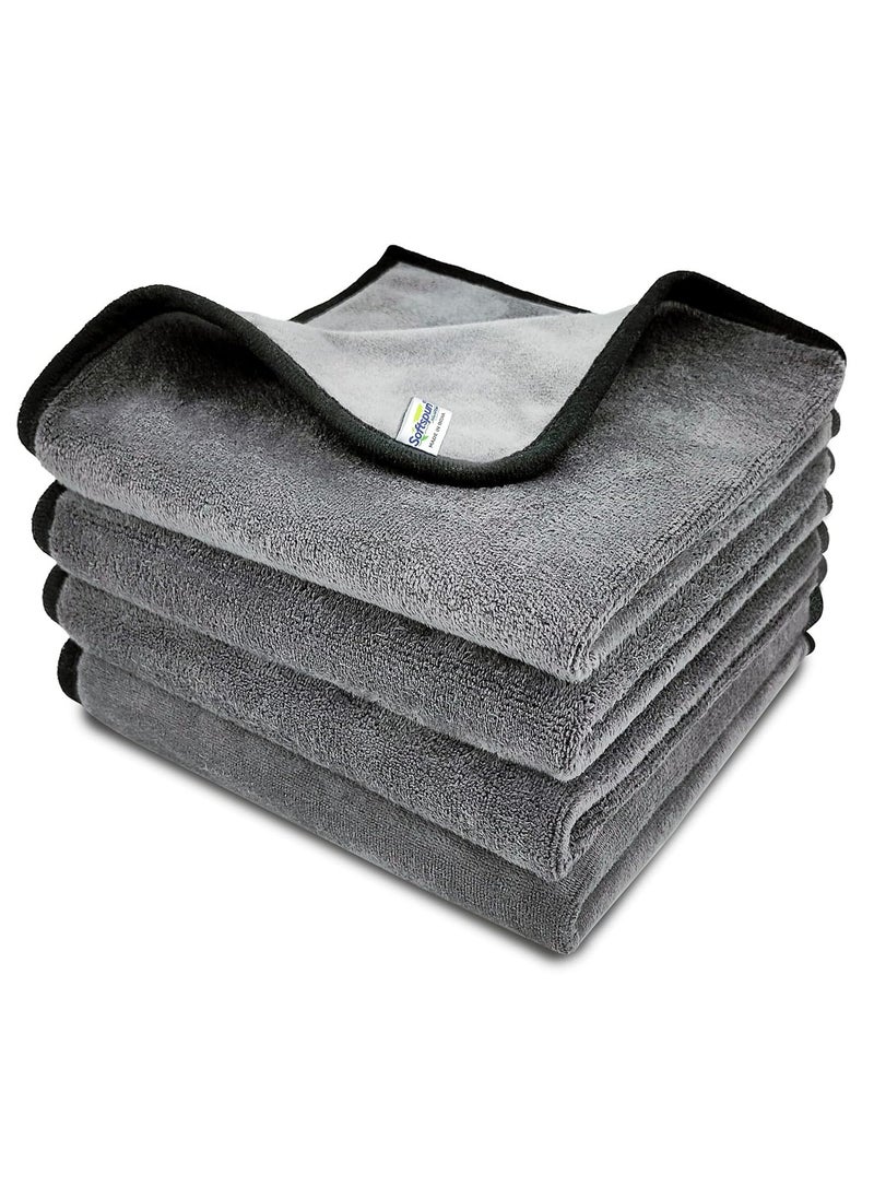 SOFTSPUN - SOFTSPUN Microfiber Super Absorbent Cloth 500 GSM 40X40 cms Pack of 4 Grey Silk Banded Edge Towel Set Extra Thick Microfiber Cleaning Cloths Perfect for Bike Auto Cars Both Interior and Exterior - Image 1