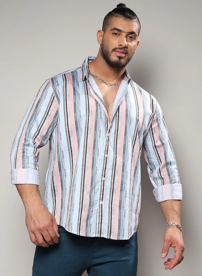 انستافاب بلس قميص رجالي مخطط بشريط باركود متعدد الألوان من إنستافاب بلس