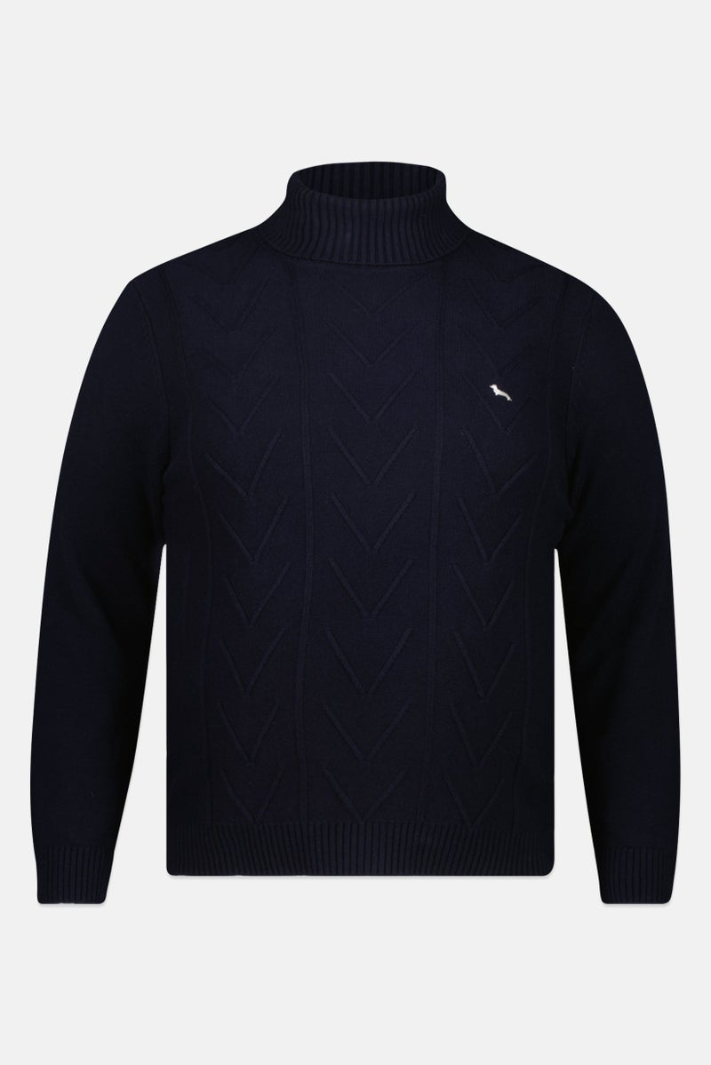 Harmont & Blaine Men Turtle Neck Long Sleeve Brand Logo Sweater, Navy  - Image 2
