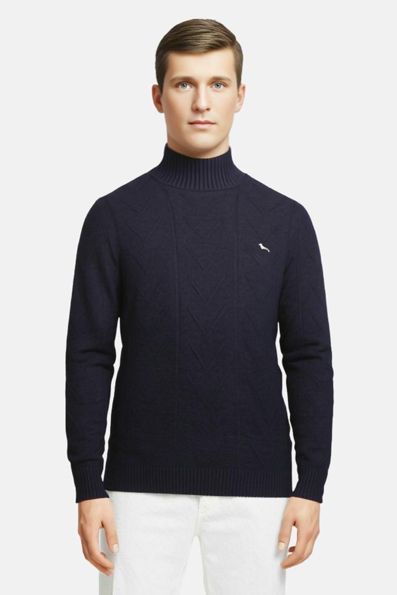 Harmont & Blaine Men Turtle Neck Long Sleeve Brand Logo Sweater, Navy  - Image 1