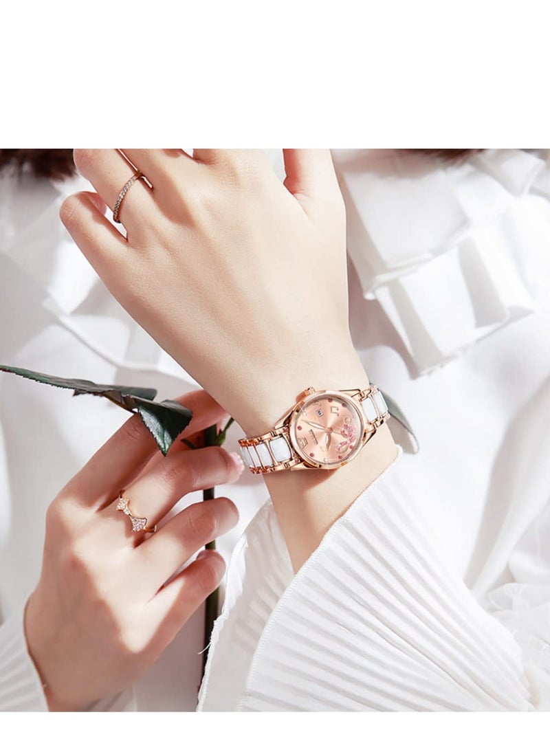 أوليفز ساعة OLEVS نسائية من السيراميك باللون الذهبي الوردي بتصميم أنيق وعصري فاخر مقاوم للماء وساعة كوارتز - Image 4