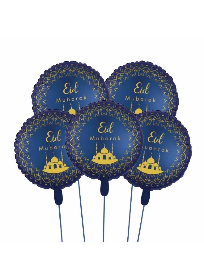 ThePartyPopper Blue and Gold Eid Mubarak Foil Balloon Pack of 5  - Image 1