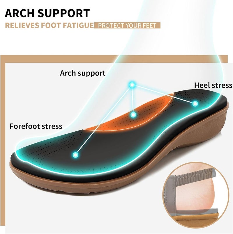 Littleplum Womens Sandals Arch Support Slingback Sandals Summer Beach Shoes Ankle Strap Thong Elastic Flat Sandals for Women Black Size 8.5 - Image 2