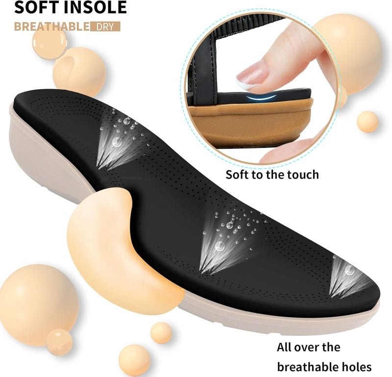 Littleplum Womens Sandals Arch Support Slingback Sandals Summer Beach Shoes Ankle Strap Thong Elastic Flat Sandals for Women Black Size 8.5 - Image 4