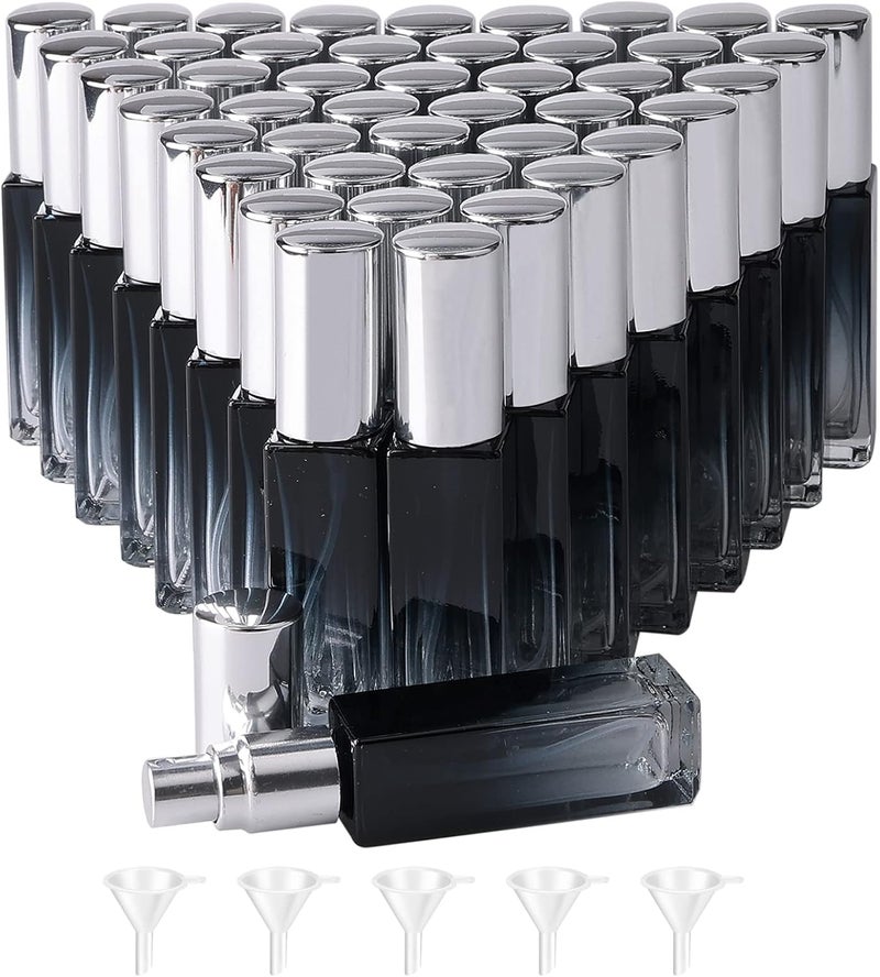 NewZoll 45pcs 10ml Mini Square Spray Bottle Glass Empty Spray Refillable Perfume Bottle Fine Mist Liquid Dispenser for Makeup Skin Care (Silver Cap) 