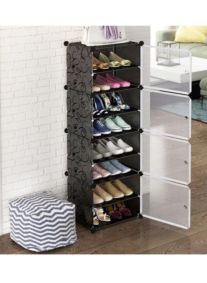 وحدات تنظيم الأحذية البلاستيكية 8 -Cube، رف تنظيم الأحذية القابل للتكديس، صناديق تنظيم الأحذية المغلقة مع أبواب، خزانة تخزين الأحذية الموفرة للمساحة للكعب، الأحذية الطويلة، النعال - Image 2