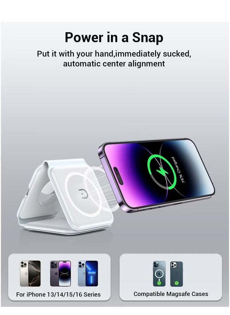 JAJEEK - 3 in 1 Wireless Charger, Foldable Magnetic Charging Dock for iPhone 13/12/11 Pro Max/X/XS Max/8/8 Plus, AirPods 3/2/Pro, iWatch Series 7/6/5/SE/4/3/2, Samsung Phones - Fast, Convenient, Space-Saving, Sleek White Design - Image 1