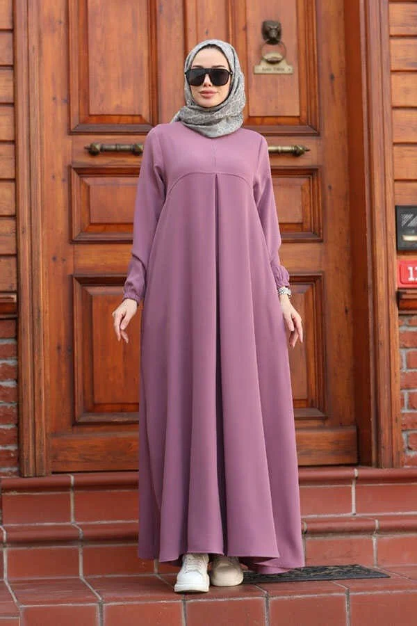 Neways 6482-FRONT Single Pleated Crepe Dress Dusty Rose