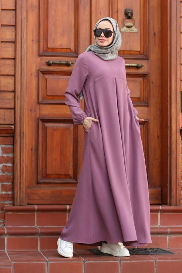 Neways 6482-FRONT Single Pleated Crepe Dress Dusty Rose