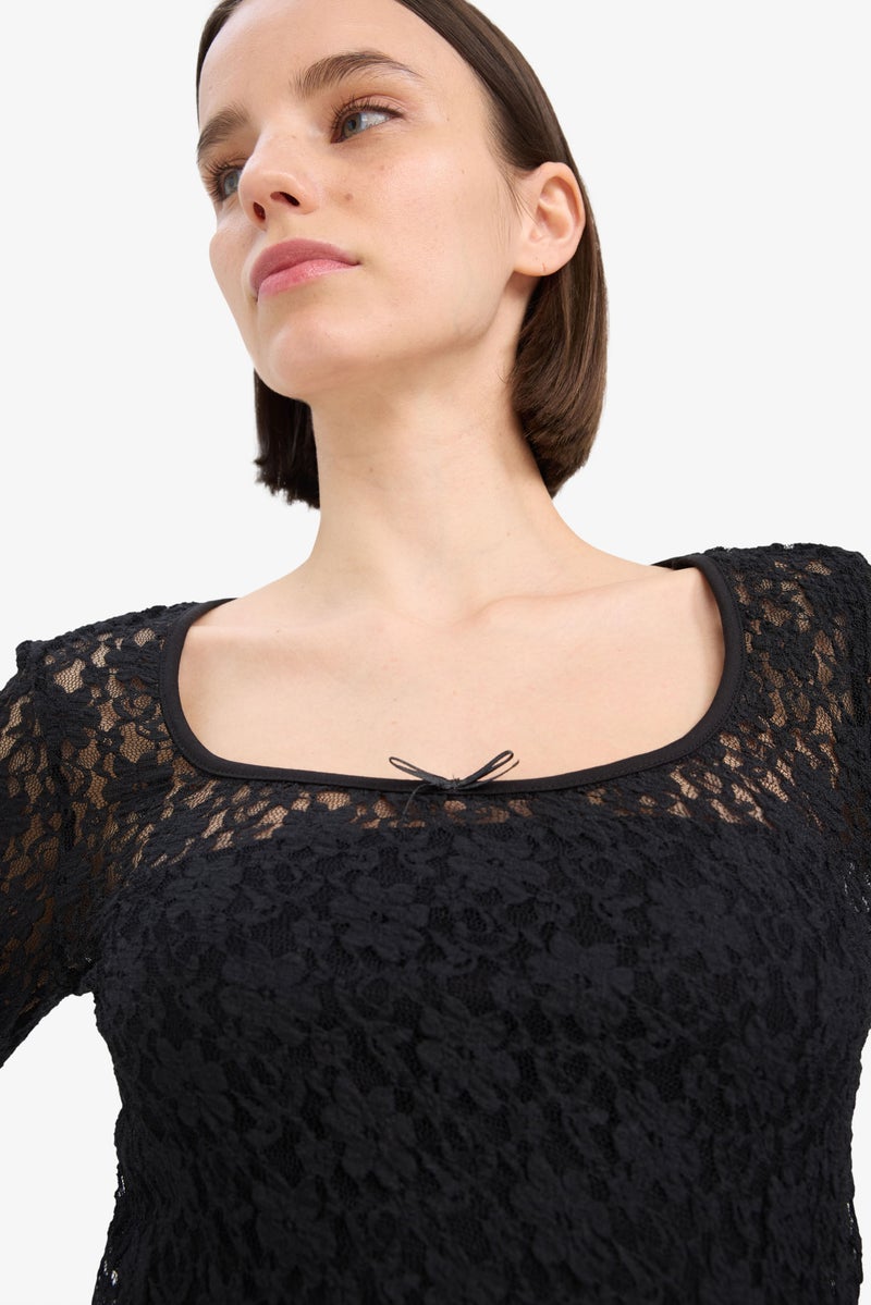 DeFacto Woman Round Neck Fitted Lace Long Sleeve Blouse - Image 2