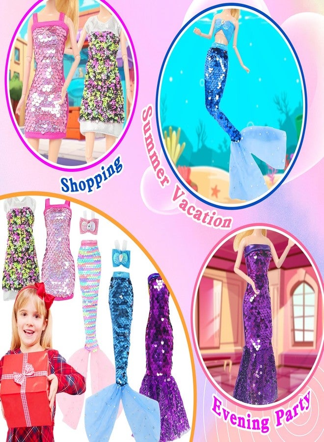 BLIJOLA Doll Clothes 5 Sets Sequins Dresses for 11.5 Inch Girl Doll Including 2 Mermaid Clothes Swimwear 1 Evening Dress 2 Casual Dress Party Outfits Fashion Show(Sequin B) - Image 5