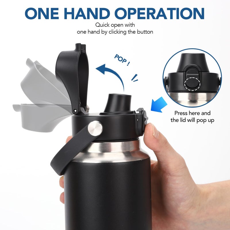 POYAKU Auto Spout Lid for Yeti Rambler 12/18/26/36/46/64 Oz Chug Cap Replacement with Soft Handle for RTIC | Leakproof | BPA Free | Dishwasher Safe (Aotu Spout Lid, Black) - Image 3