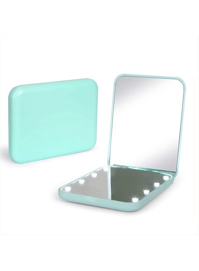 Kintion Compact Mirror with Light, LED Compact Travel Makeup Mirror, 1X/3X Magnification Lighted Pocket Mirror, 2-Sided, Portable, Folding, Handheld, Small Compact Mirror for Purses, Cyan - Image 1
