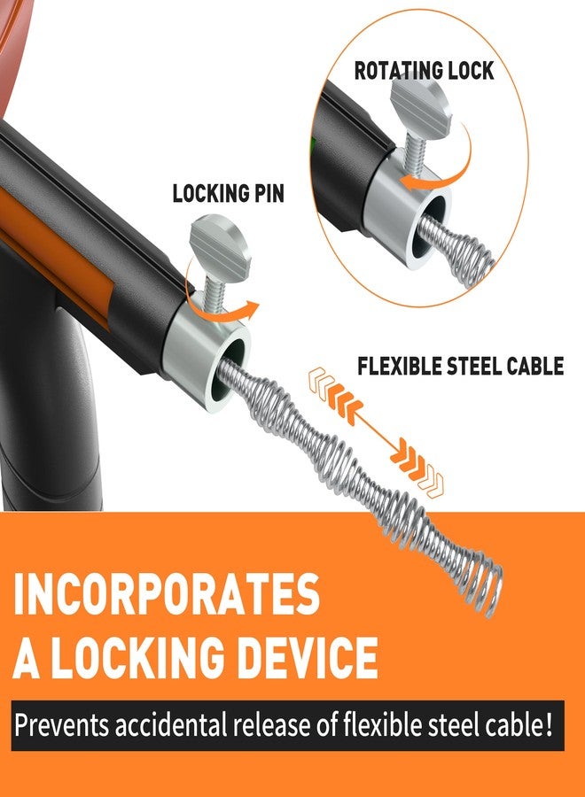 BACOENG 50Ft Drain Auger, Heavy Duty Plumbing Snake with Drill Adapter, Use Manually or Powered for Drain Clog, Shower Sink, Comes with Gloves and Bag (Orange) - Image 4