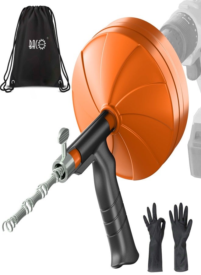 BACOENG 50Ft Drain Auger, Heavy Duty Plumbing Snake with Drill Adapter, Use Manually or Powered for Drain Clog, Shower Sink, Comes with Gloves and Bag (Orange) - Image 1