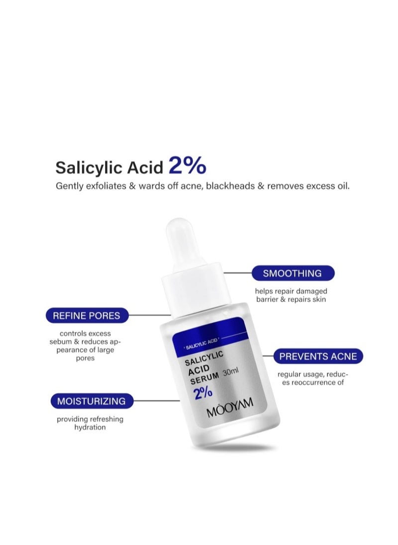 MOOYAM - 2% Salicylic Acid Serum For Face Acne Treatment, Acne Serum For Oily Skin, Moisturizer Face Serum for Acne Spot, Blackhead Whitehead Remover, Pore Reducer, Acne Skincare For Women Men - Image 1