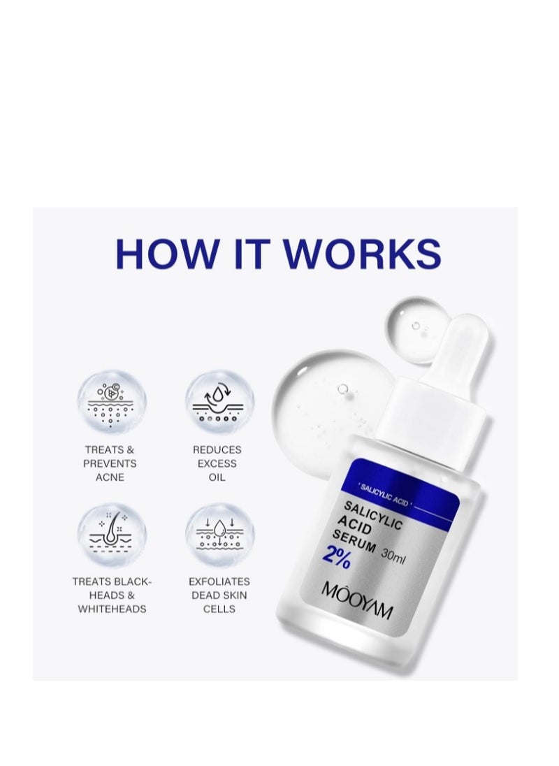 MOOYAM - 2% Salicylic Acid Serum For Face Acne Treatment, Acne Serum For Oily Skin, Moisturizer Face Serum for Acne Spot, Blackhead Whitehead Remover, Pore Reducer, Acne Skincare For Women Men - Image 1