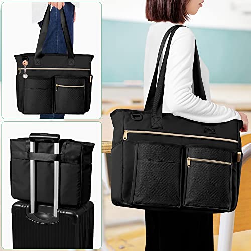Fasrom Teacher Tote Bag for Work Women, Large Teacher Utility Bag with Padded Sleeve for up to 15.6 Inches Laptop and Teacher Supplies, Black - Image 5