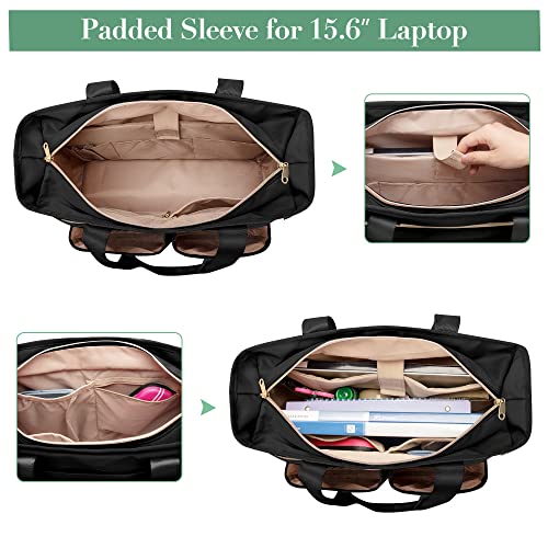 Fasrom Teacher Tote Bag for Work Women, Large Teacher Utility Bag with Padded Sleeve for up to 15.6 Inches Laptop and Teacher Supplies, Black - Image 2