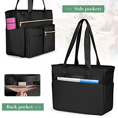 Fasrom Teacher Tote Bag for Work Women, Large Teacher Utility Bag with Padded Sleeve for up to 15.6 Inches Laptop and Teacher Supplies, Black - Image 4