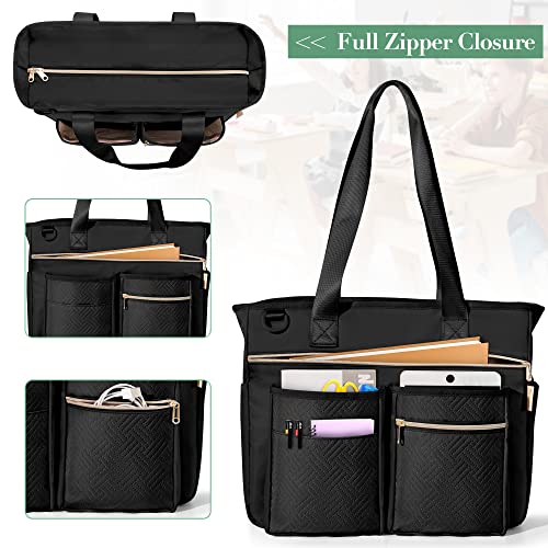 Fasrom Teacher Tote Bag for Work Women, Large Teacher Utility Bag with Padded Sleeve for up to 15.6 Inches Laptop and Teacher Supplies, Black - Image 3