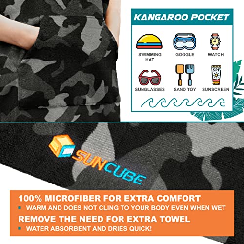 Suncube SUN CUBE Kids Camo Black Microfiber Hooded Bath Towel, 29 Inches, Quick Drying, Machine Washable - Image 3