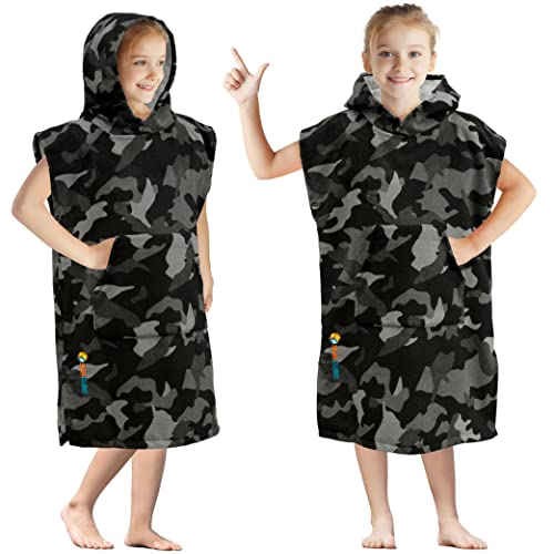 Suncube SUN CUBE Kids Camo Black Microfiber Hooded Bath Towel, 29 Inches, Quick Drying, Machine Washable - Image 1
