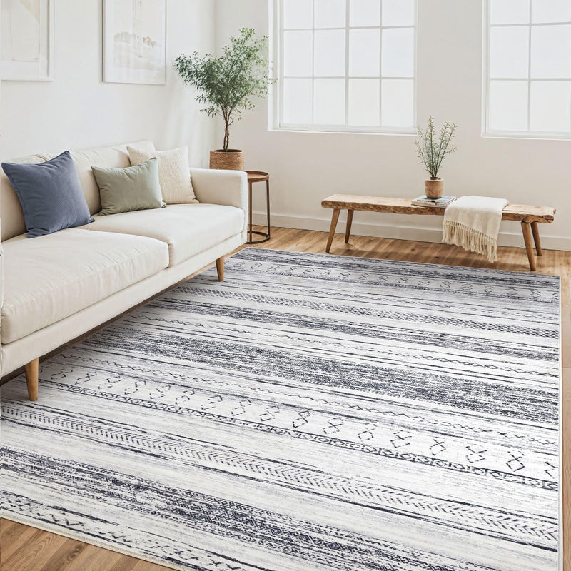 Tortania Area Rug Living Room Rugs 5x7 Washable Large Soft Neutral Boho Moroccan Bohemian Farmhouse Rug Indoor Floor Carpet for Bedroom Under Dining Table Home Office Decor Grey