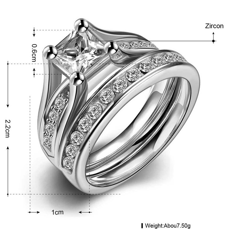 Jude Jewelers Stainless Steel Princess Cut Cubic Zirconia Wedding Engagement Ring Set Anniversary Propose Eternity Bridal Halo (7) - Image 3