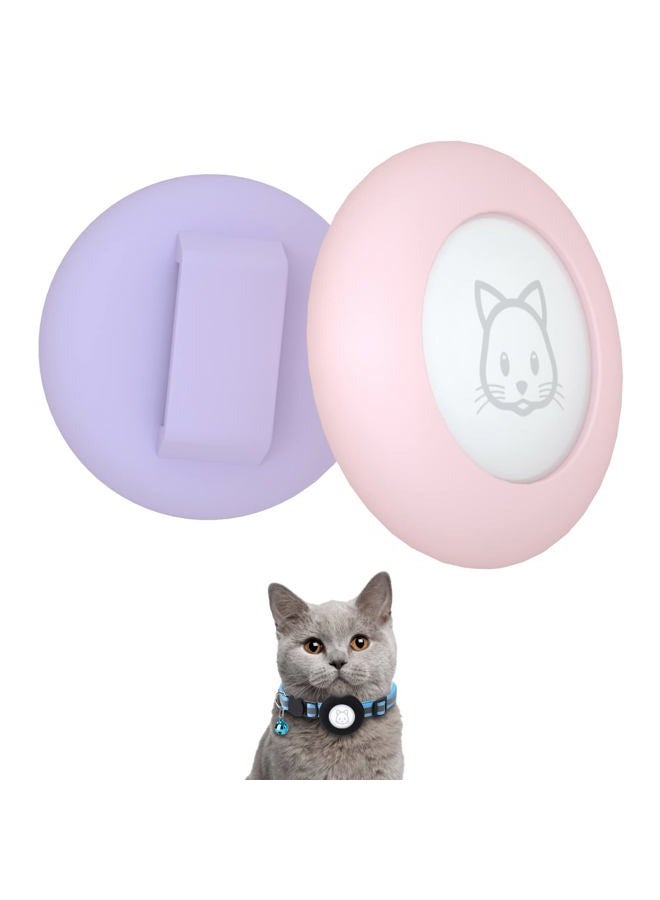SimpleThings 2022 Airtag Cat Collar Holder, Small Air tag Cat Collar Holder Compatible with Apple Airtag GPS Tracker, 2Pack Waterproof Case Cover for Cat Dog Pet Collar Within 3/8 inch (Pink&Purple) - Image 1