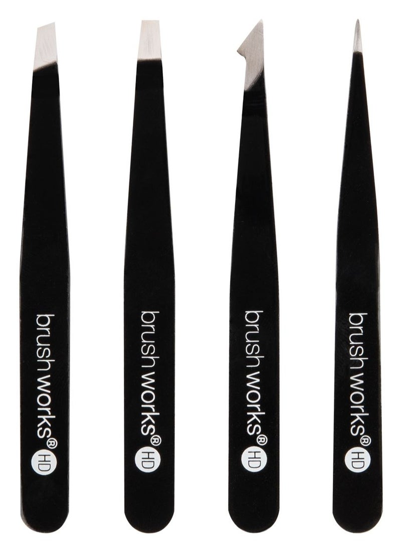 Brushworks 4-Pieces HD Combination Tweezer Set - Black  - Image 1