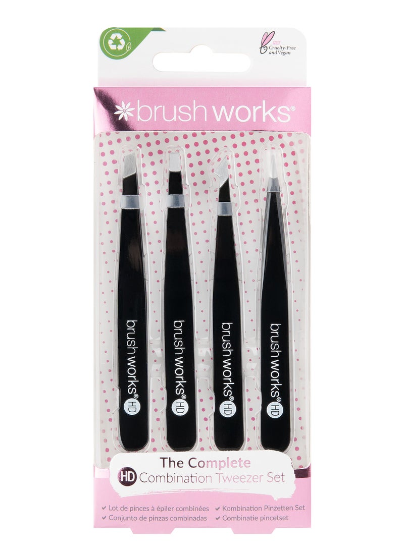 Brushworks 4-Pieces HD Combination Tweezer Set - Black  - Image 3