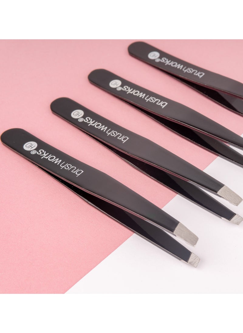 Brushworks 4-Pieces HD Combination Tweezer Set - Black  - Image 2