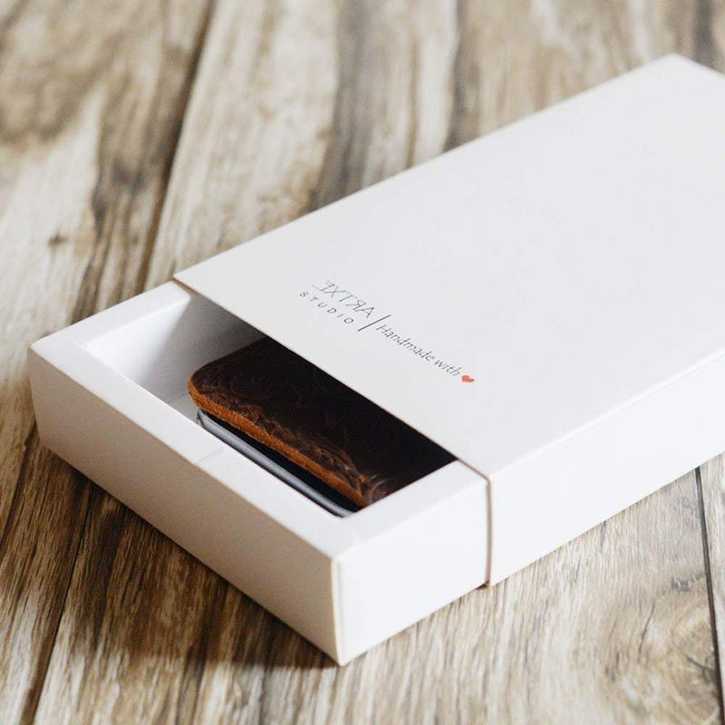 Handmade Leather Wallet Case With Wristlet for iPhone 16/16 Plus / 16 Pro / 16 Pro Max - Tooled Flower Brown - Image 3