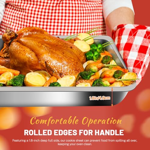 Roucerlin 15.7" & 14.1" 304 Stainless Steel Cookie Baking Sheet Set of 2, Thick Sheet Pan, Oven Baking Tray Nonstick, Easy Clean Sheet Cake Pan for Roasting Appetizer Serving Prep (Silver) - Image 4