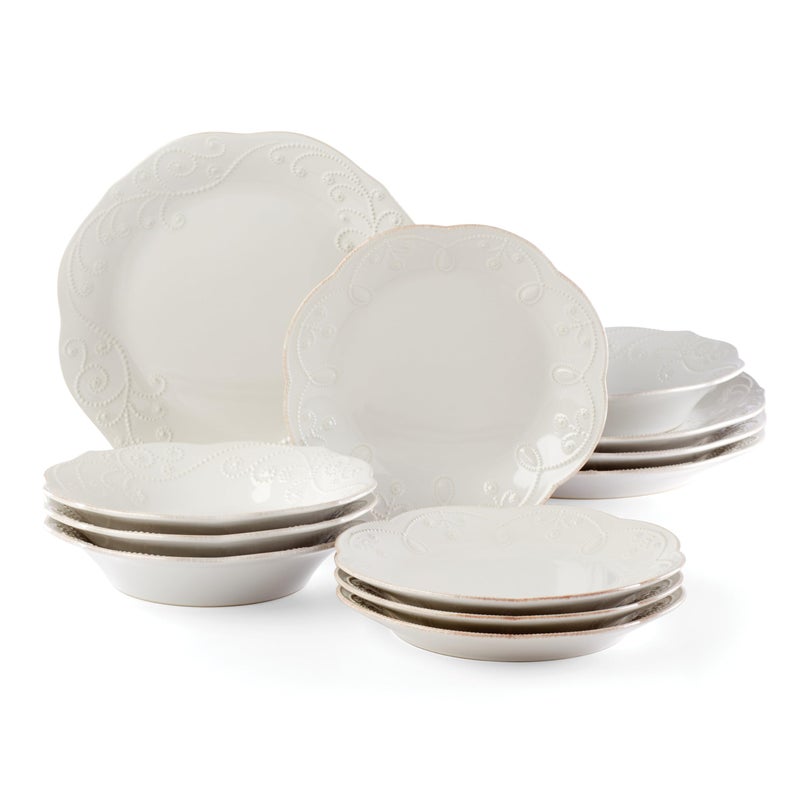 Lenox 890951 French Perle 12Piece Plate  Bowl Dinnerware Set White