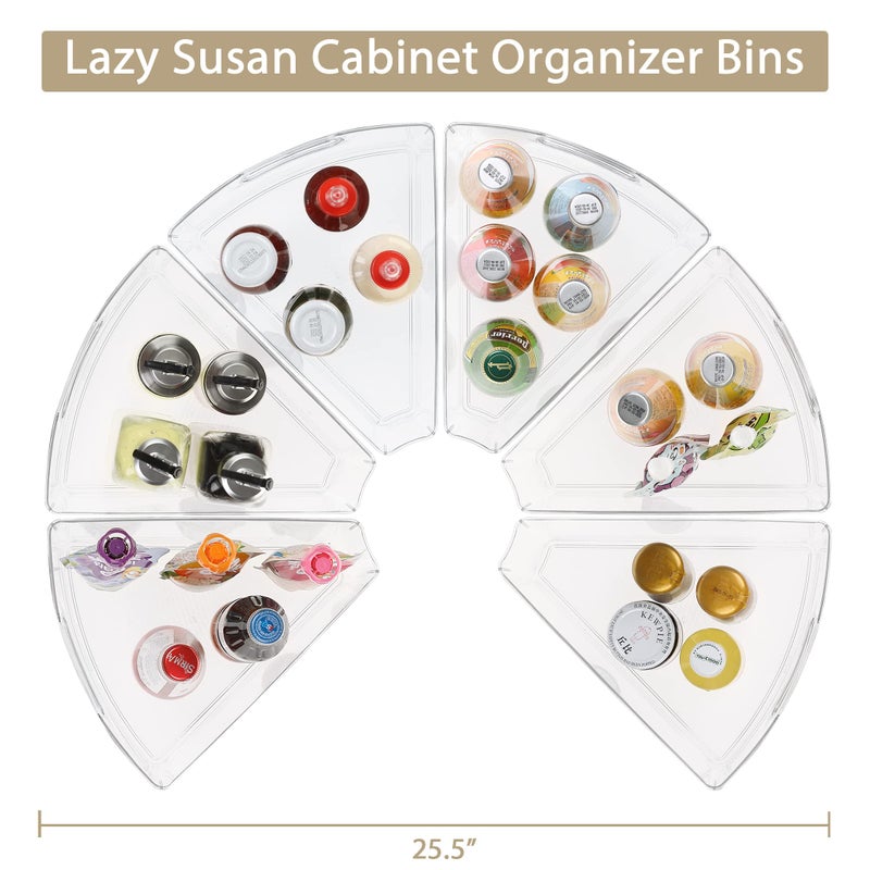 URALFA Lazy Susan Organizer Bins, Corner Cabinet Clear Turntable Organizer, Plastic Corner Kitchen Storage Bins for 26"- 28" Diameter Corner Cabinet Lazy Susan, 1/8 Wedge-BPA Free, 6 Pack - Image 3