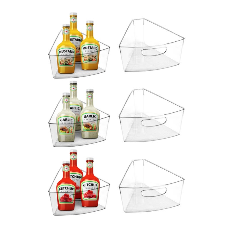 URALFA Lazy Susan Organizer Bins, Corner Cabinet Clear Turntable Organizer, Plastic Corner Kitchen Storage Bins for 26"- 28" Diameter Corner Cabinet Lazy Susan, 1/8 Wedge-BPA Free, 6 Pack - Image 1