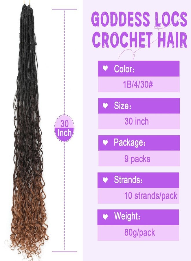 شعر كروشيه Goddess Locs بطول 30 بوصة، 9 عبوات، شعر كروشيه Boho Faux Locs مع أطراف مجعدة، شعر Bohemian Locs مُجهز مسبقًا للنساء (1B/4/30) - Image 2