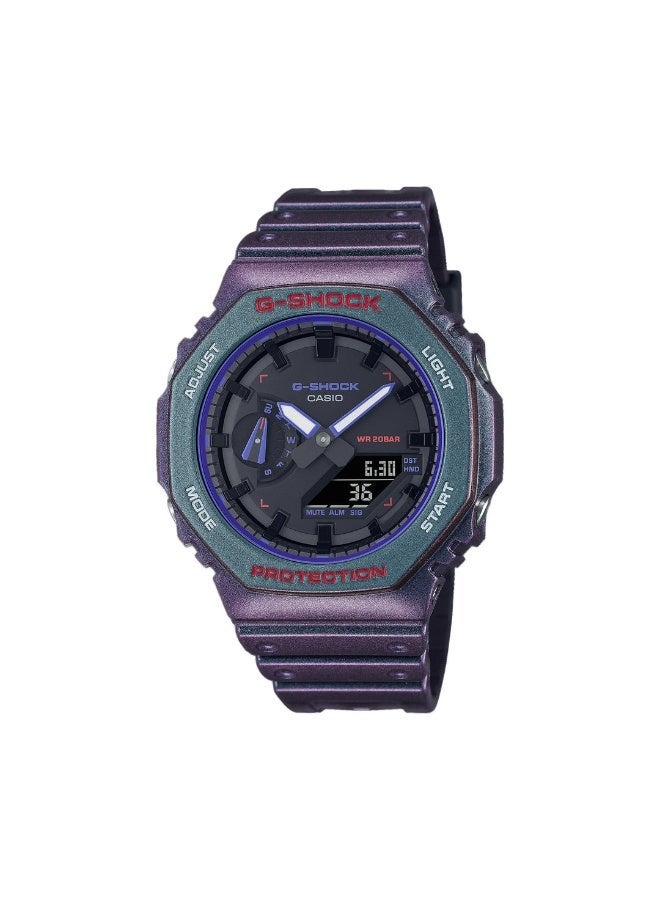 كاسيو ساعة يد كاسيو جي-شوك ​​(Casio G-Shock) تناظرية-رقمية، باللون البنفسجي الداكن مع لمسات خضراء. - Image 1