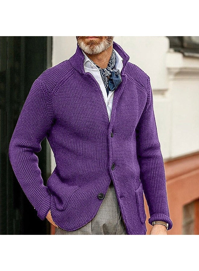 NIBEMINENT Men's Solid Casual Knitwear Sweater Thick Warm Stand Collar Cardigan Tops Elegant Knitted Coats Autumn Winter Male Sweaters - Image 1