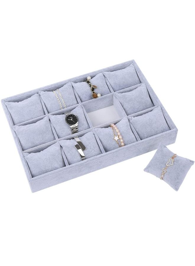 PADOM منظم مجوهرات من Padom Watch، حامل عرض أساور، 12 وسادة شبكية بدون غطاء، حامل تخزين مجوهرات، هدايا مخملية رمادية للرجال والنساء والفتيات - Image 1